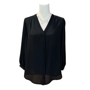 Lauren Ralph Lauren Womens Button Up Sheer Blouse Black Size Large